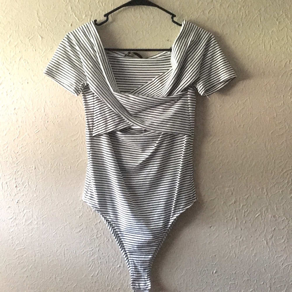 Back and white striped body suit
